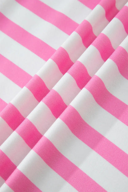 Pink Stripe Colorblock Patched Pocket V Neck Plus Size Tee - Sweet Fashion Wholesale