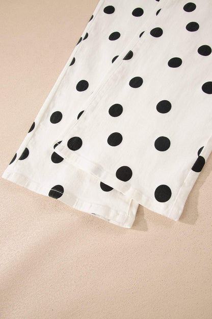 White Polka Dot Print Wide Leg Ankle-Length Jeans