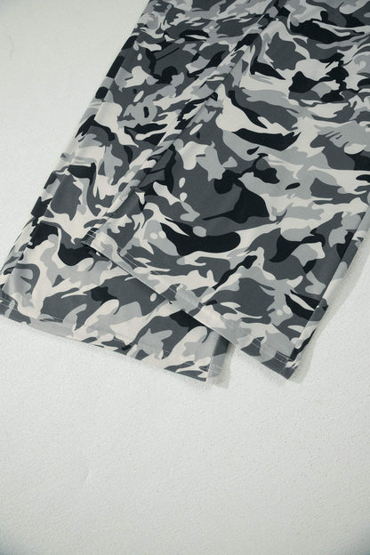 Green Camouflage Print Drawstring Casual Pants