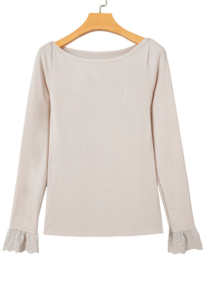 Jet Stream Lace Cuff Patchwork Round Neck Long Sleeve Top