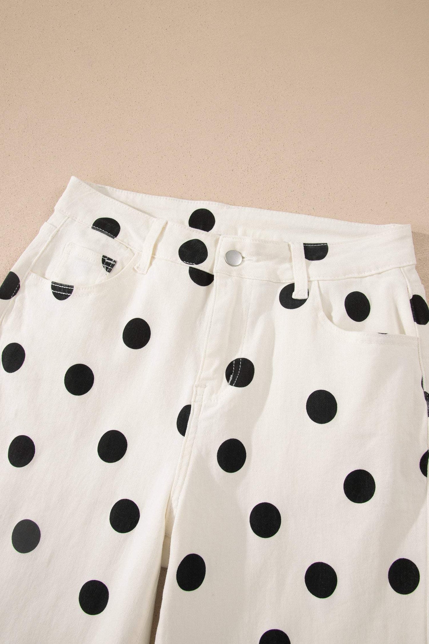 White Polka Dot Print Wide Leg Ankle-Length Jeans