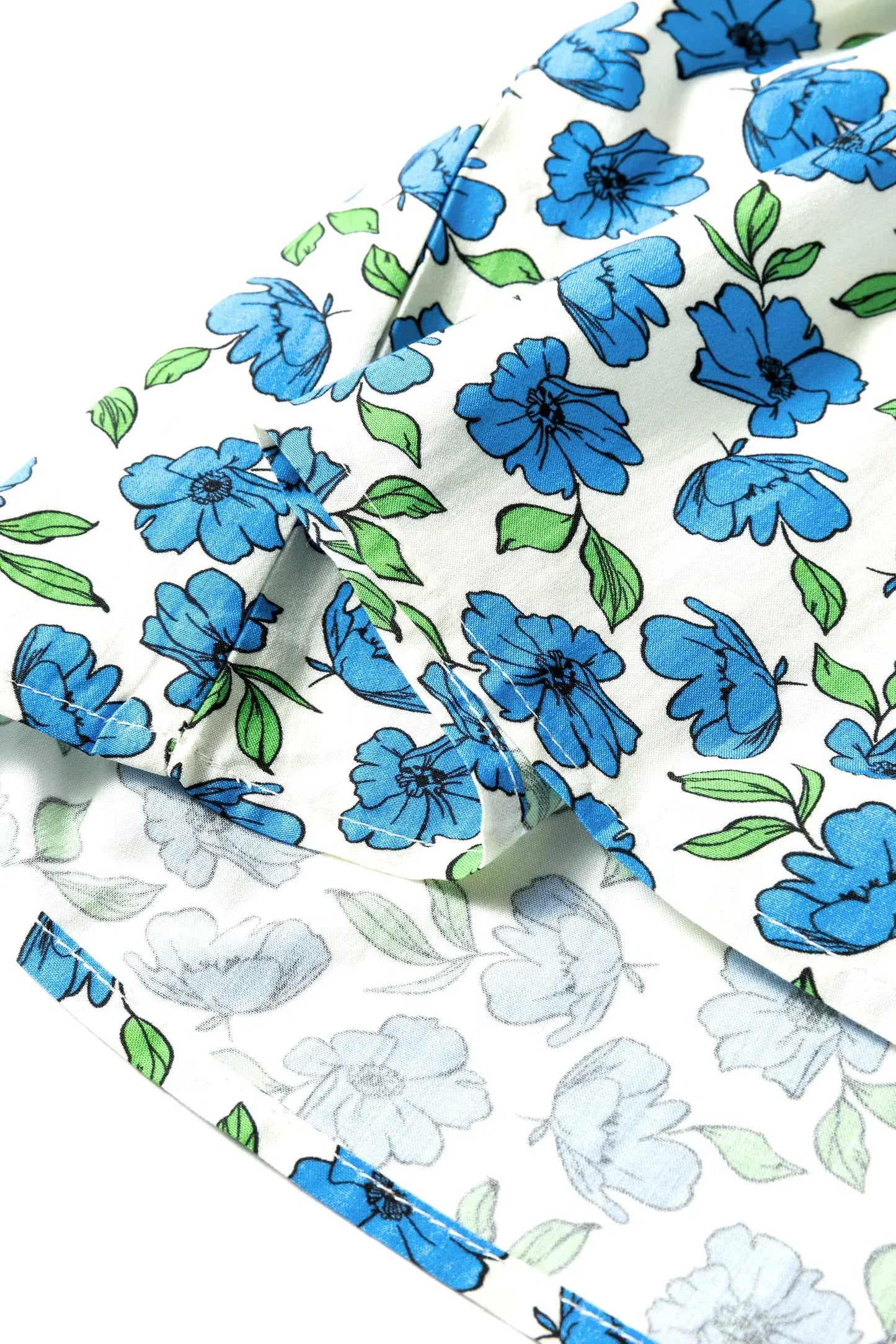 Sky Blue Tiered Flutter Sleeve Pleated Flower Blouse - Sweet Fashion Wholesale