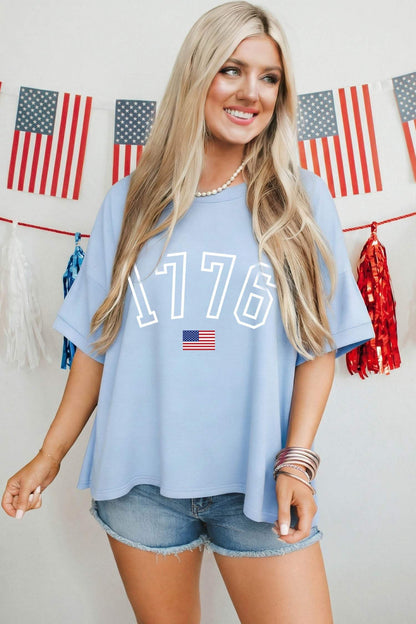 Myosotis 1776 American Flag Print Oversized Tee