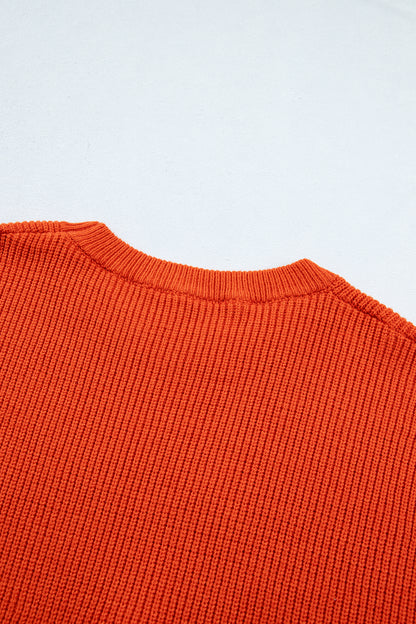 Orange Drop Shoulder Long Sleeve Round Neck Halloween Sweater