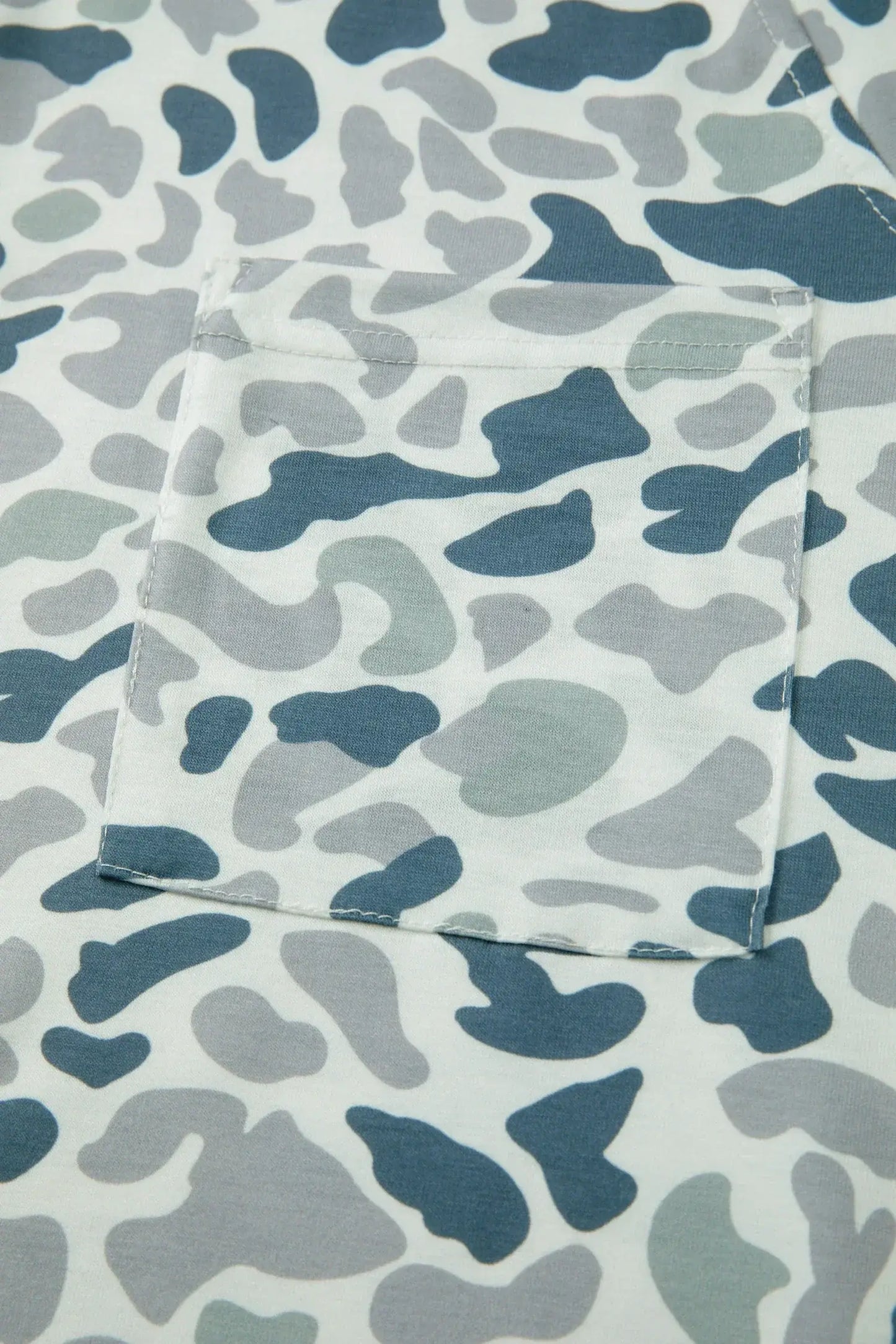 Gray Camouflage Print Single Chest Pocket V Neck Tee - Sweet Fashion Wholesale