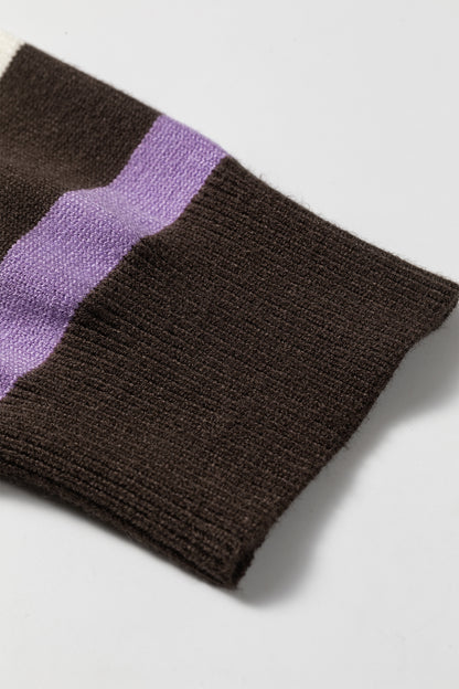 Brown Stripe Embroidered Detail Drop Shoulder Pullover Sweater