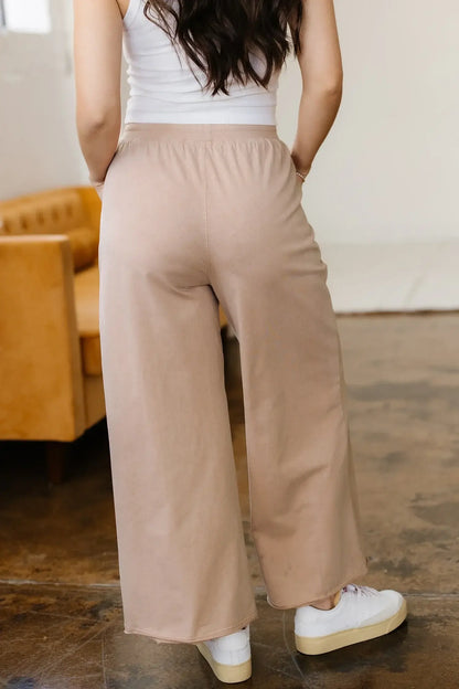 Smoke Gray Solid Color Mineral Wash Piping Trim Pocketed Wide Leg Pants - Sweet Fashion Wholesale