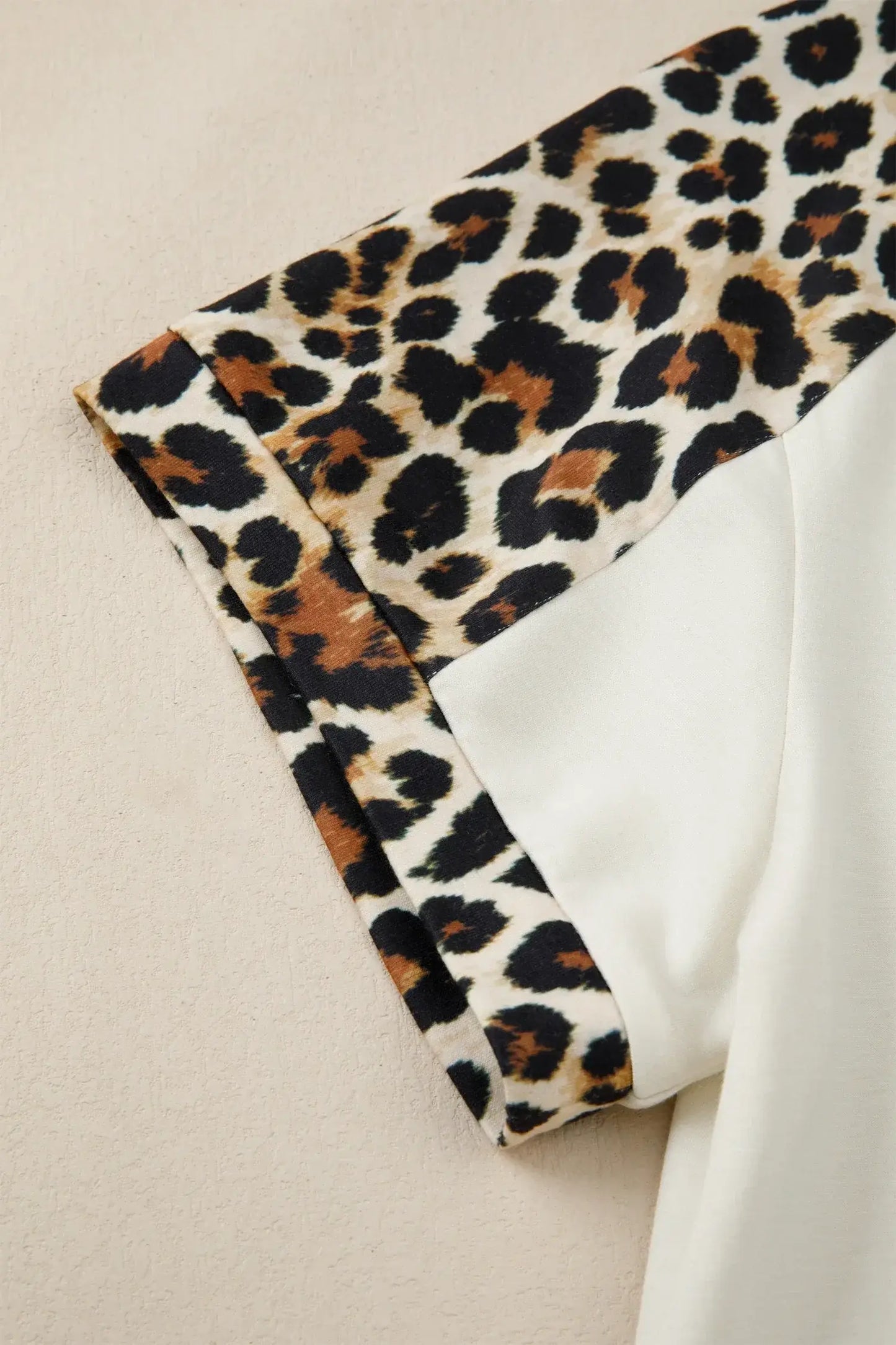 Beige Leopard Patchwork Half Button Short Sleeve Top - Sweet Fashion Wholesale
