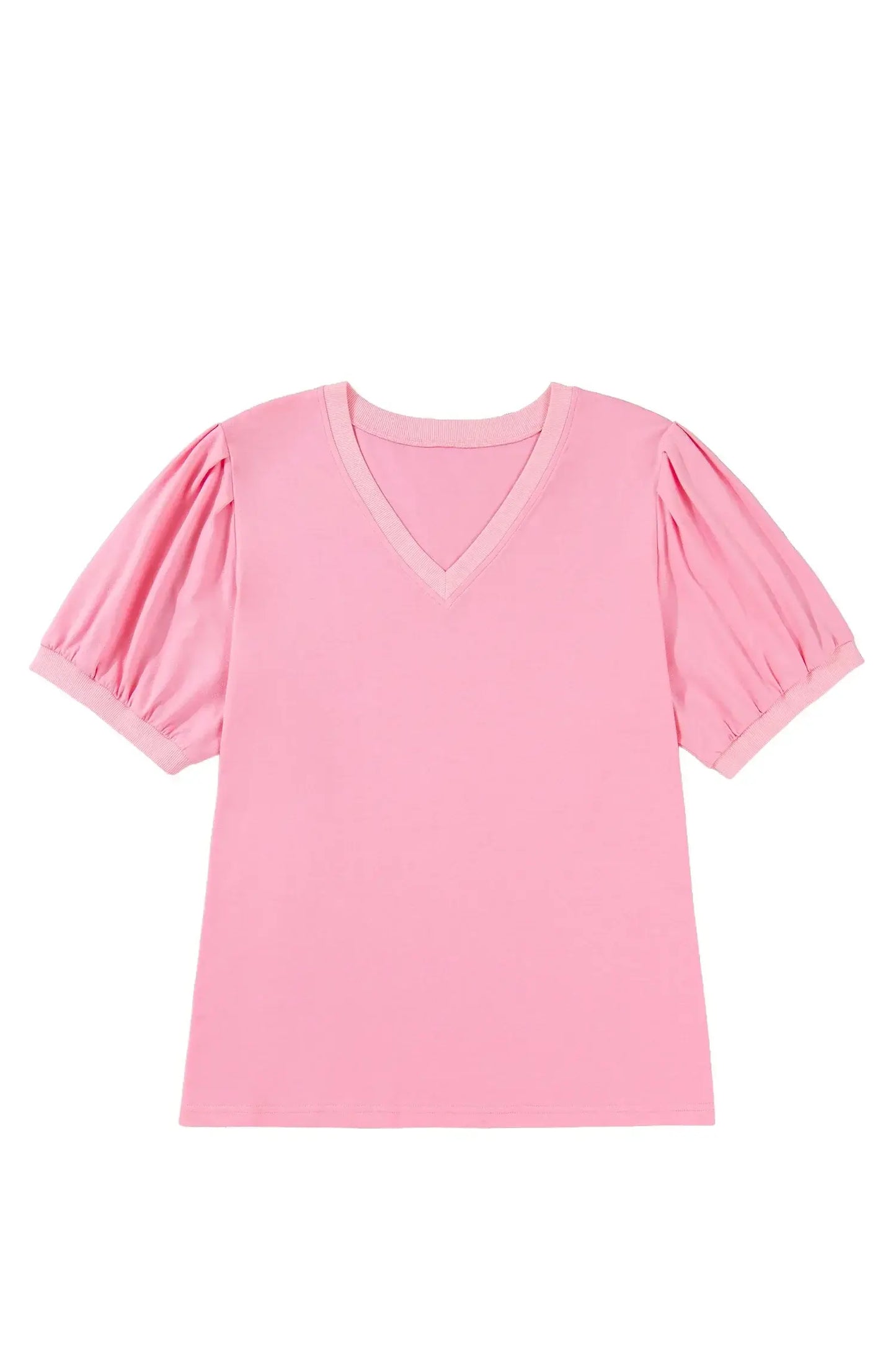 Bonbon V Neck Pleated Short Puff Sleeve Plus Size Blouse - Sweet Fashion Wholesale