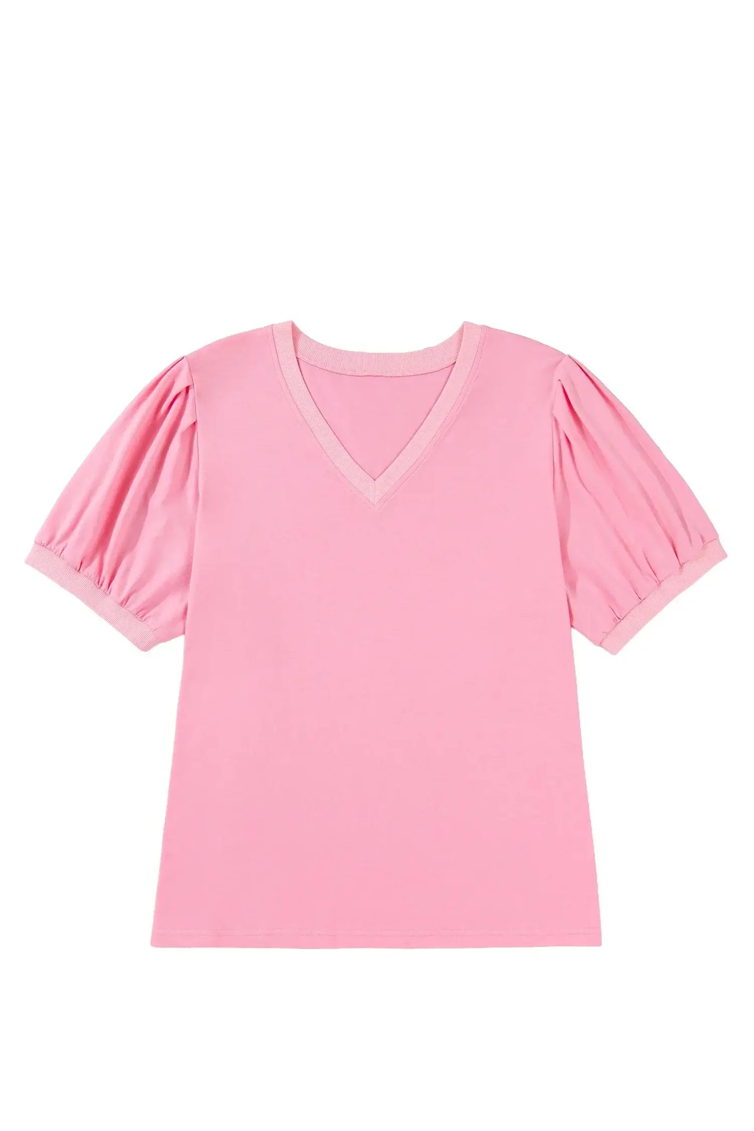Bonbon V Neck Pleated Short Puff Sleeve Plus Size Blouse - Sweet Fashion Wholesale