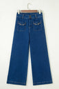 Sail Blue Hardware Decor Patched Pockets Wide Leg Denim Pants - Sweet Fashion Wholesale