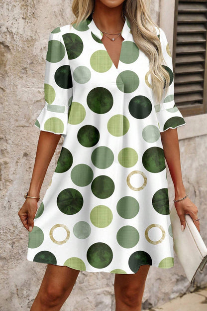Blue Polka Dot Print Flounced Half Sleeve Casual Vacation Style Mini Dress