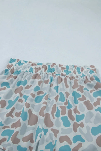 Multicolour Plus Size Camouflage Elastic Waist Athleisure Shorts - Sweet Fashion Wholesale