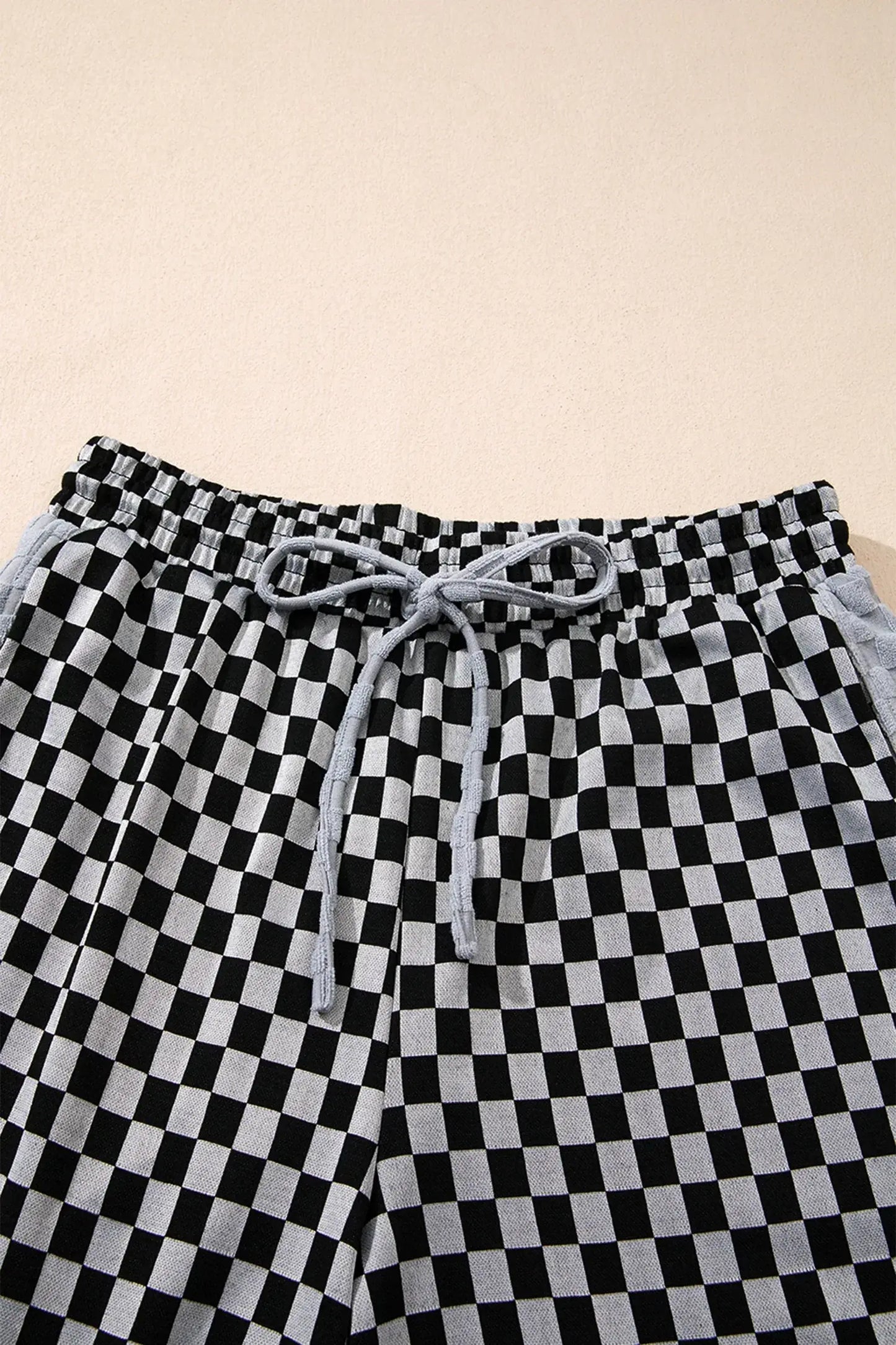 White Checkerboard Drawstring Waist Casual Pants - Sweet Fashion Wholesale