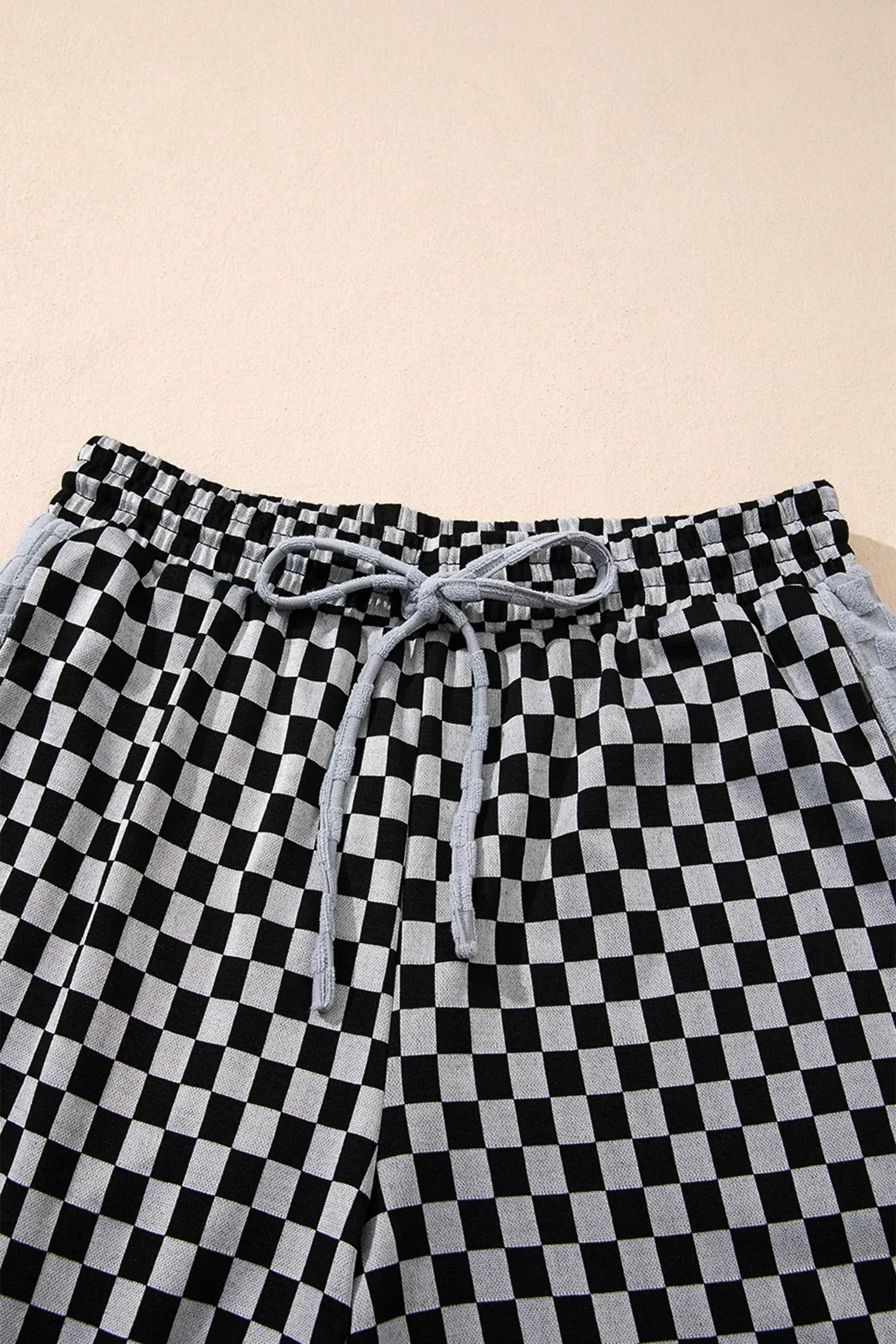 White Checkerboard Drawstring Waist Casual Pants - Sweet Fashion Wholesale