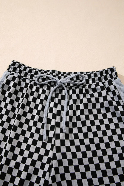White Checkerboard Drawstring Waist Casual Pants - Sweet Fashion Wholesale