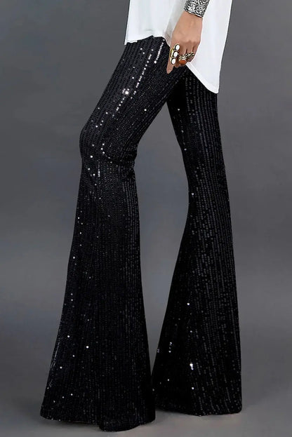 Black Sequin Wide Leg Pants - Sweet Fashion Wholesale
