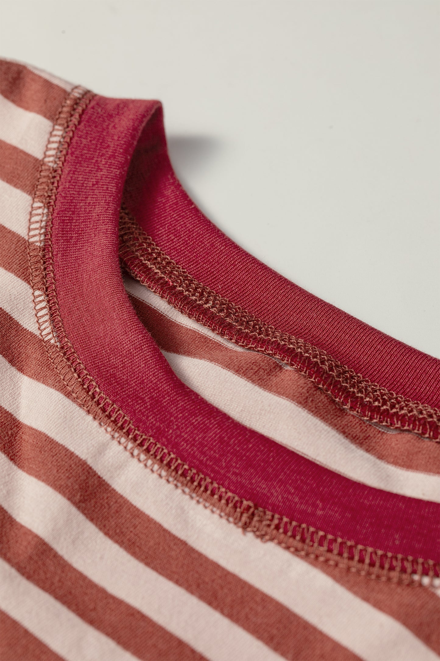 Brown Stripe Relaxed Long Sleeve Top Contrast Elastic Waistband Short Set