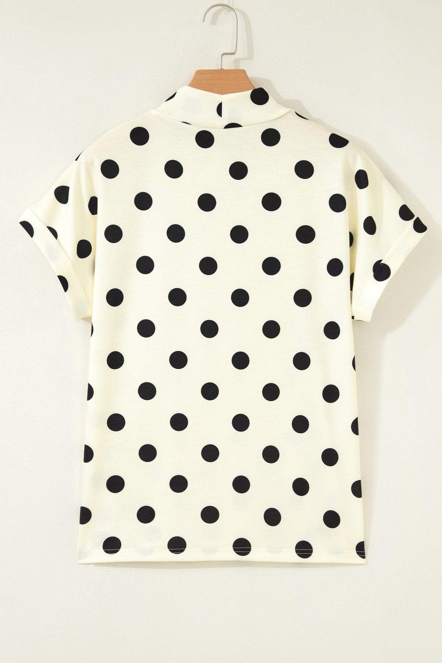 Beige Polka Dot Print High Neck Dolman Top