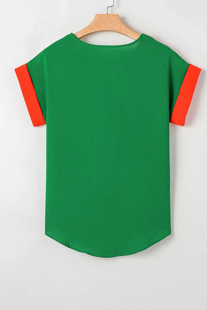 Rose Red Contrast Trim Color Block Front Zipped T Shirt