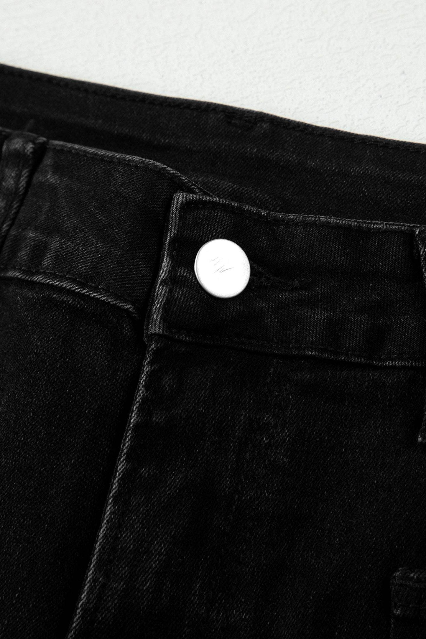 Black Frayed Cropped Straight Jeans