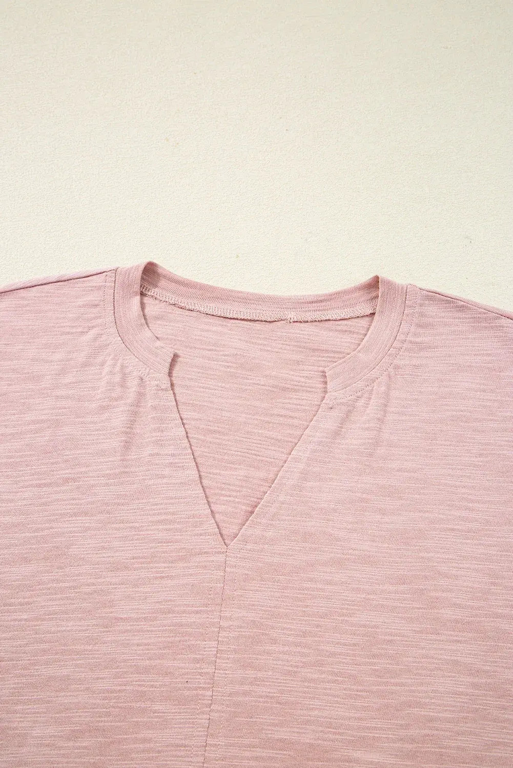 Light Pink Keyhole Notch V Neck Batwing Sleeve Blouse