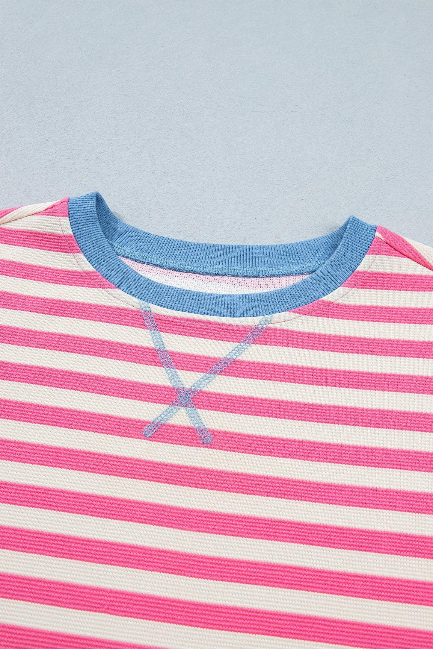 Pink Stripe Contrast Patchwork Short Sleeve Loose Tee