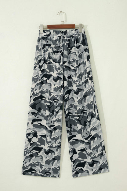 Green Camouflage Print Drawstring Casual Pants