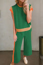 Dark Green Color Block Detail Casual Two-piece Set - Sweet Fashion Wholesale