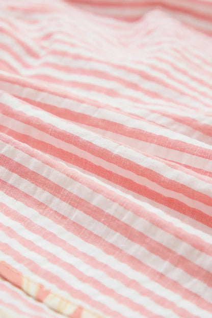 Light Pink Floral Trim Ribbon Knot Striped Casual Shorts - Sweet Fashion Wholesale