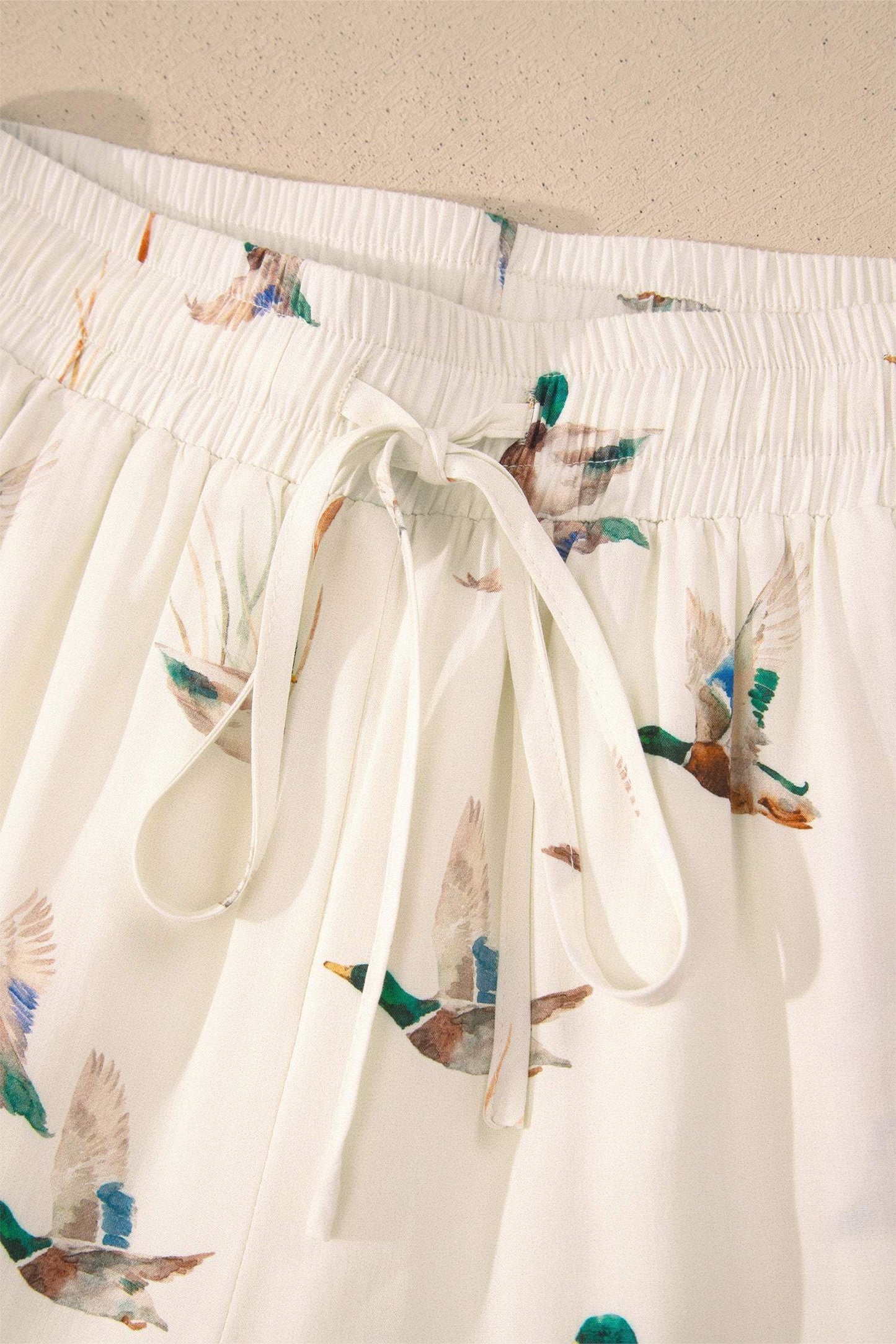 Beige Mallard Print Shirt Style Short Two Piece Set