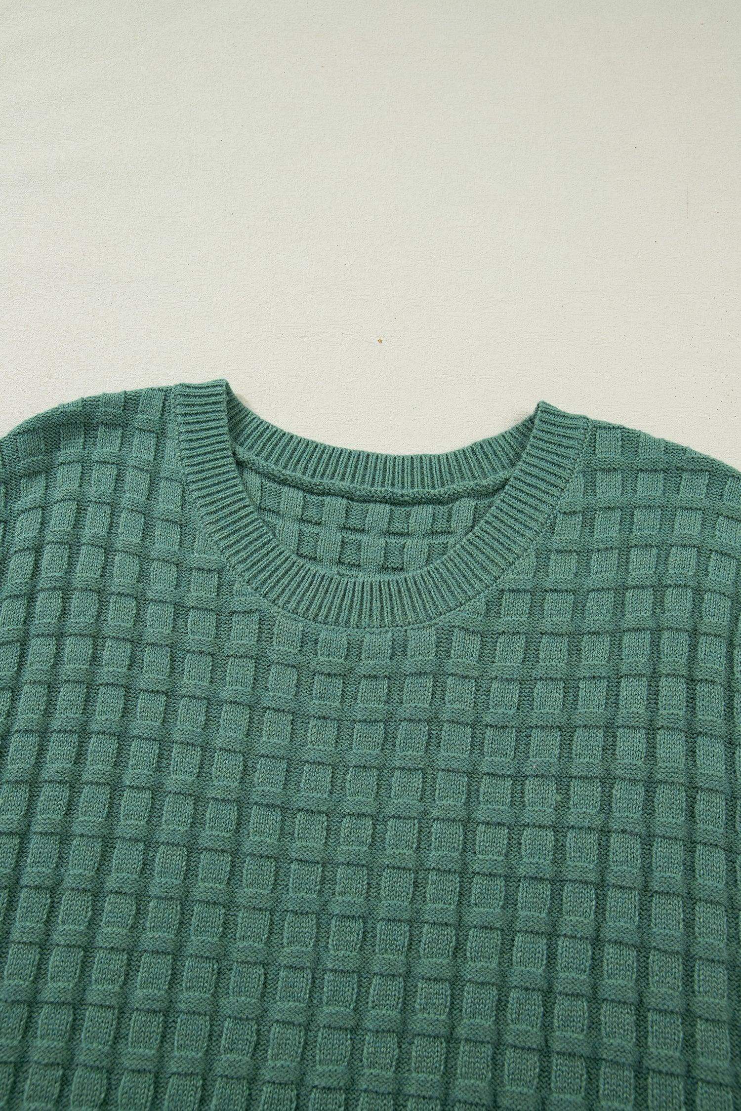 Mist Green Plus Size Solid Color Textured Knit Short Sleeve Sweater - Sweet Fashion Wholesale