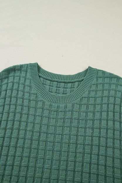 Mist Green Plus Size Solid Color Textured Knit Short Sleeve Sweater - Sweet Fashion Wholesale