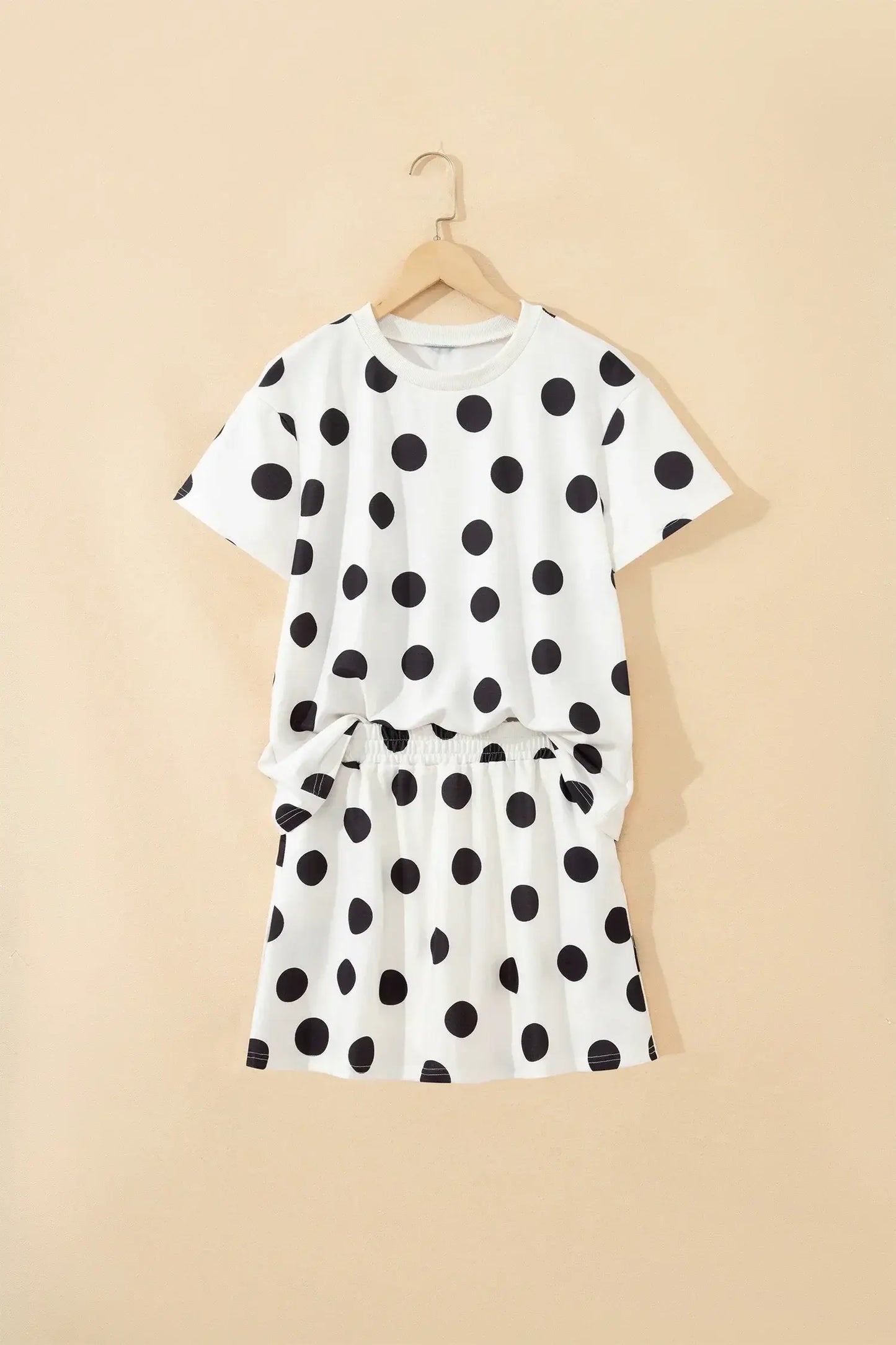 White Polka Dot Short Sleeve Top Casual Skort 2pcs Outfit - Sweet Fashion Wholesale
