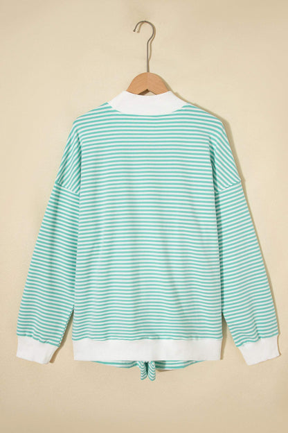 Sky Blue Stripe Oversize Mock Neck Sweatshirt and Shorts Set