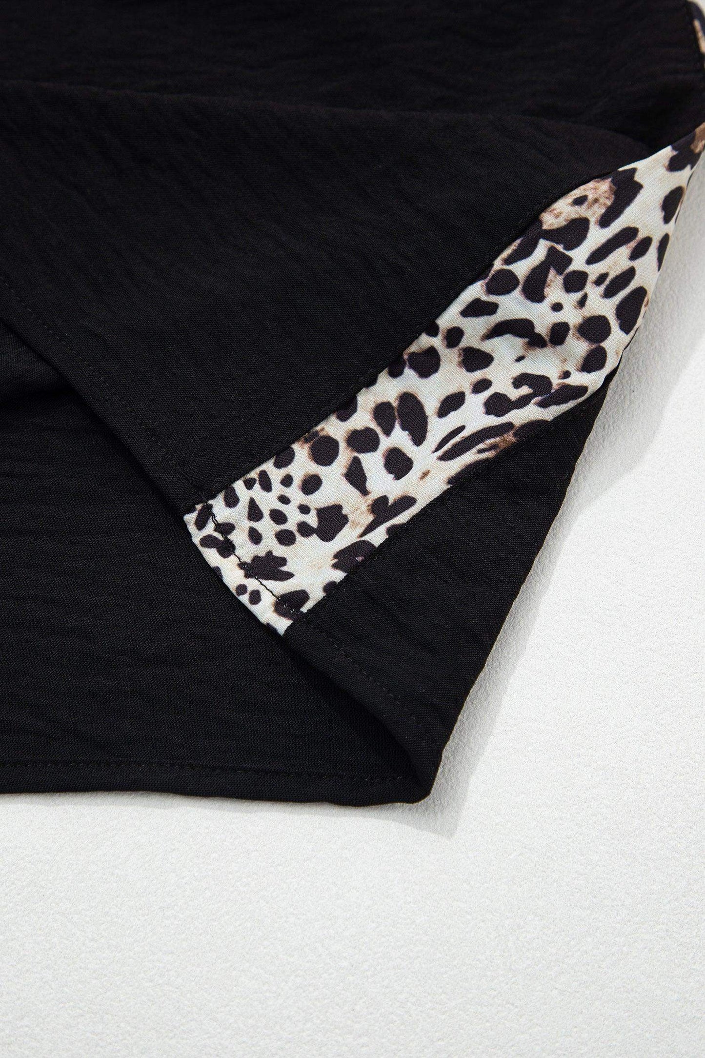 Black Plus Size Leopard Patchwork Round Neck Loose Tee - Sweet Fashion Wholesale