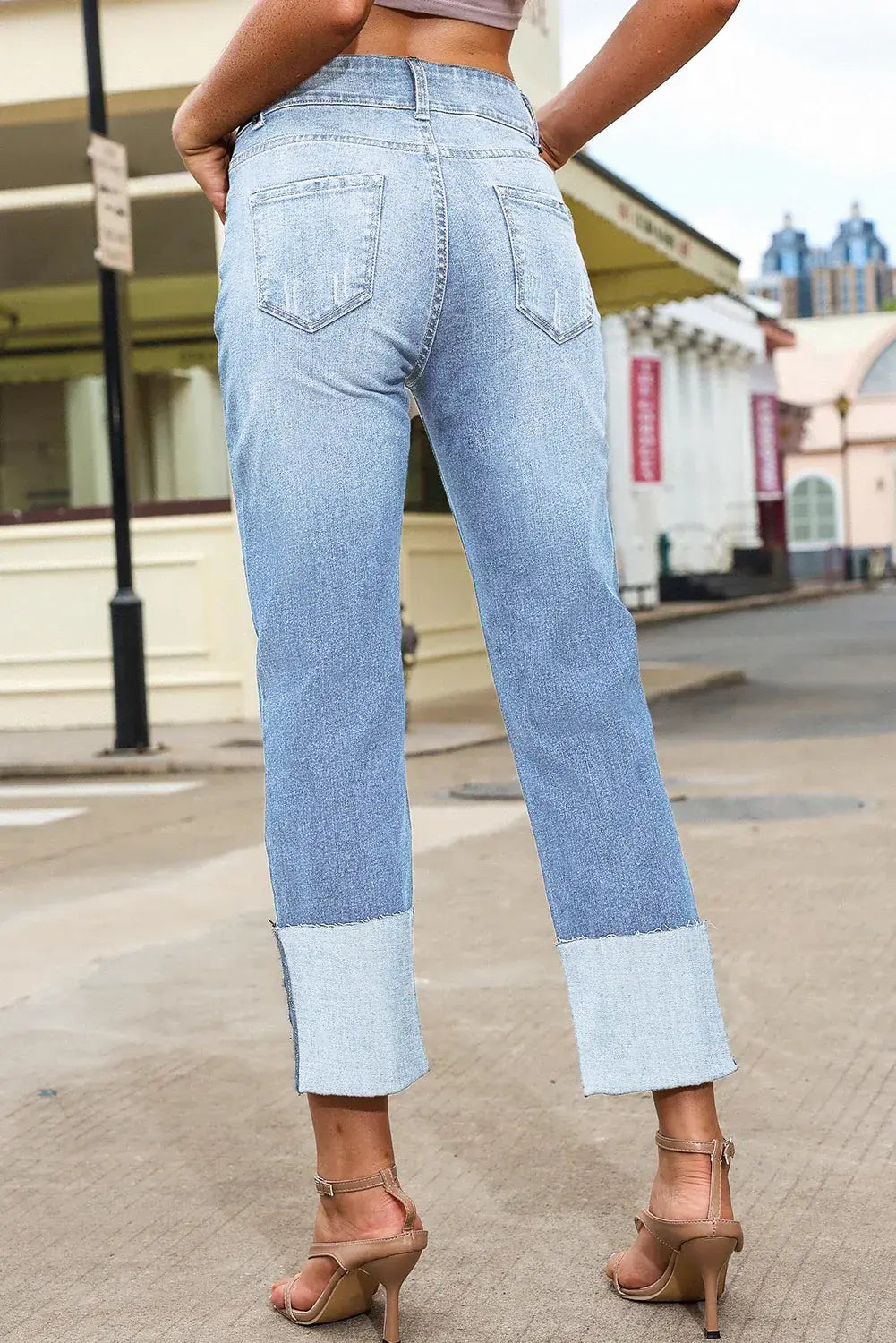 Sky Blue High Waist Distressed Straight Leg Jeans - Sweet Fashion Wholesale