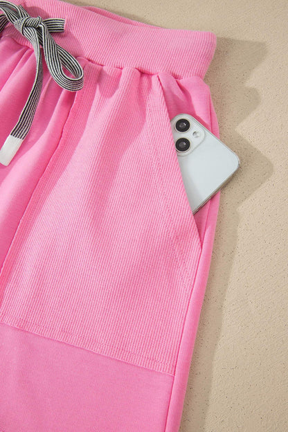Sachet Pink V Neck Short Sleeve Top Drawstring Shorts 2pcs Set