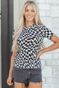 Orange Checkered Print Crew Neck Mesh T Shirt - Sweet Fashion Wholesale