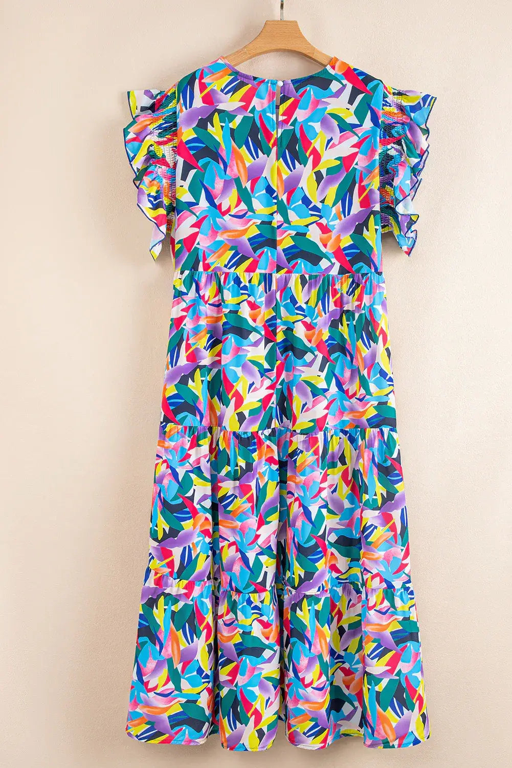 Blue Geometric Print Ruffled Short Sleeve Plus Size Tiered Maxi Dress