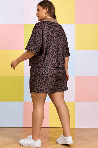 Brown Plus Size Leopard Short Set