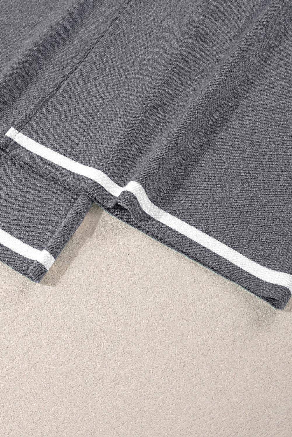 Blackish Green Contrast Trim Half Sleeve Top Drawstring Pants Loose 2pcs Sweater Suit - Sweet Fashion Wholesale