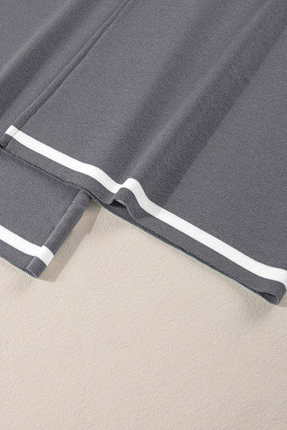 Blackish Green Contrast Trim Half Sleeve Top Drawstring Pants Loose 2pcs Sweater Suit - Sweet Fashion Wholesale