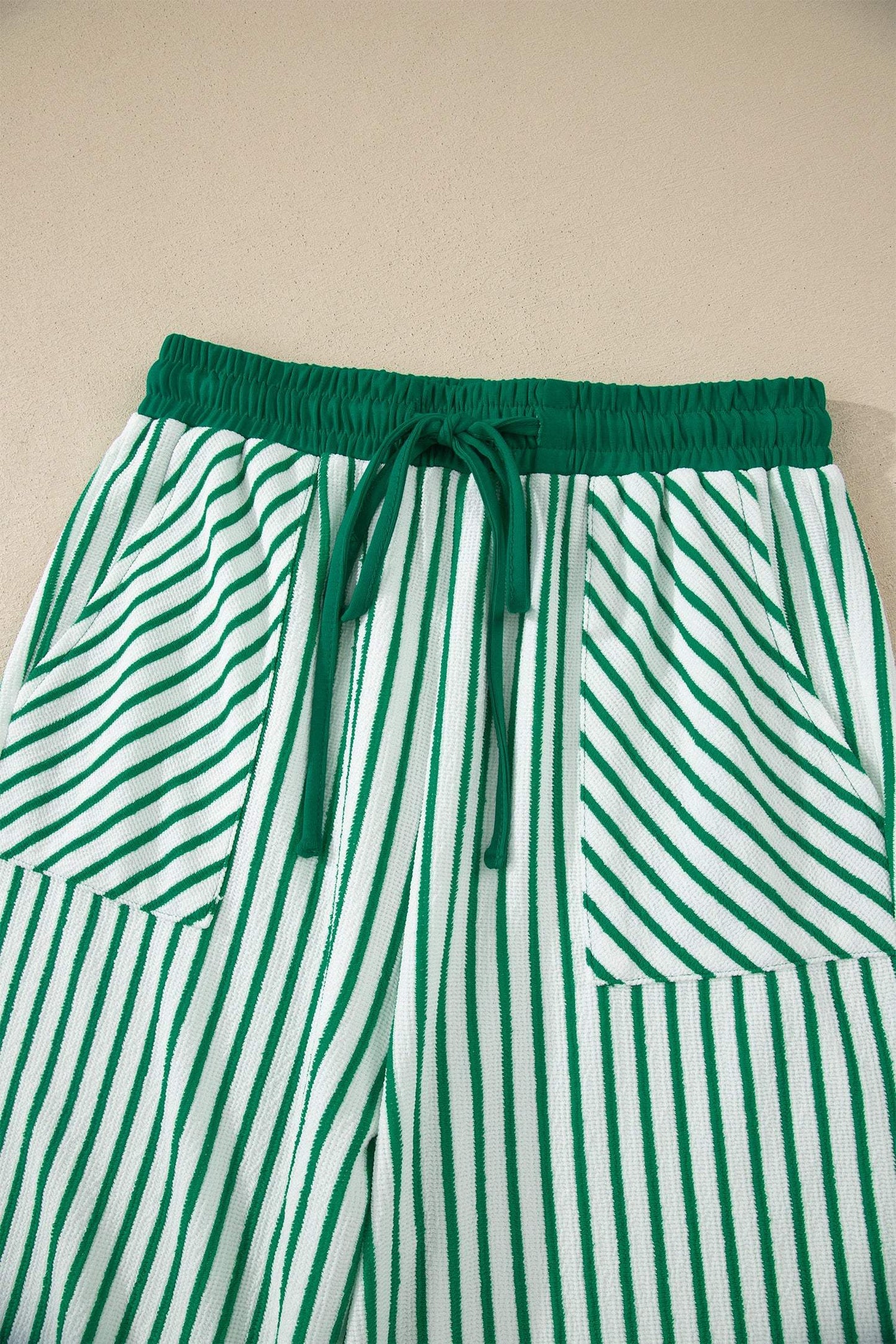Sky Blue Stripe Crew Neck Tee Drawstring Waist Cropped Pants Set