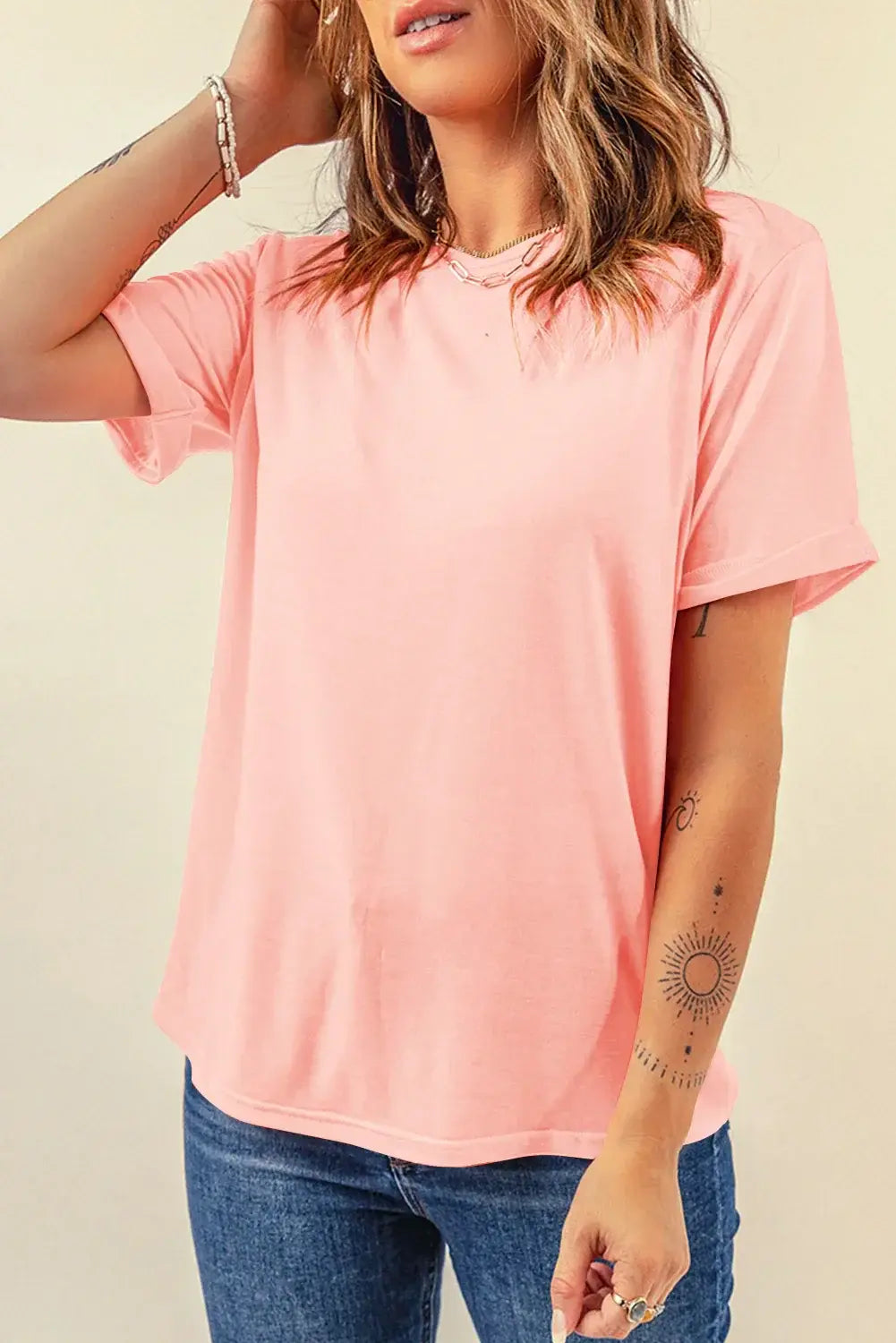 Mint Green Casual Plain Crew Neck Tee - Sweet Fashion Wholesale