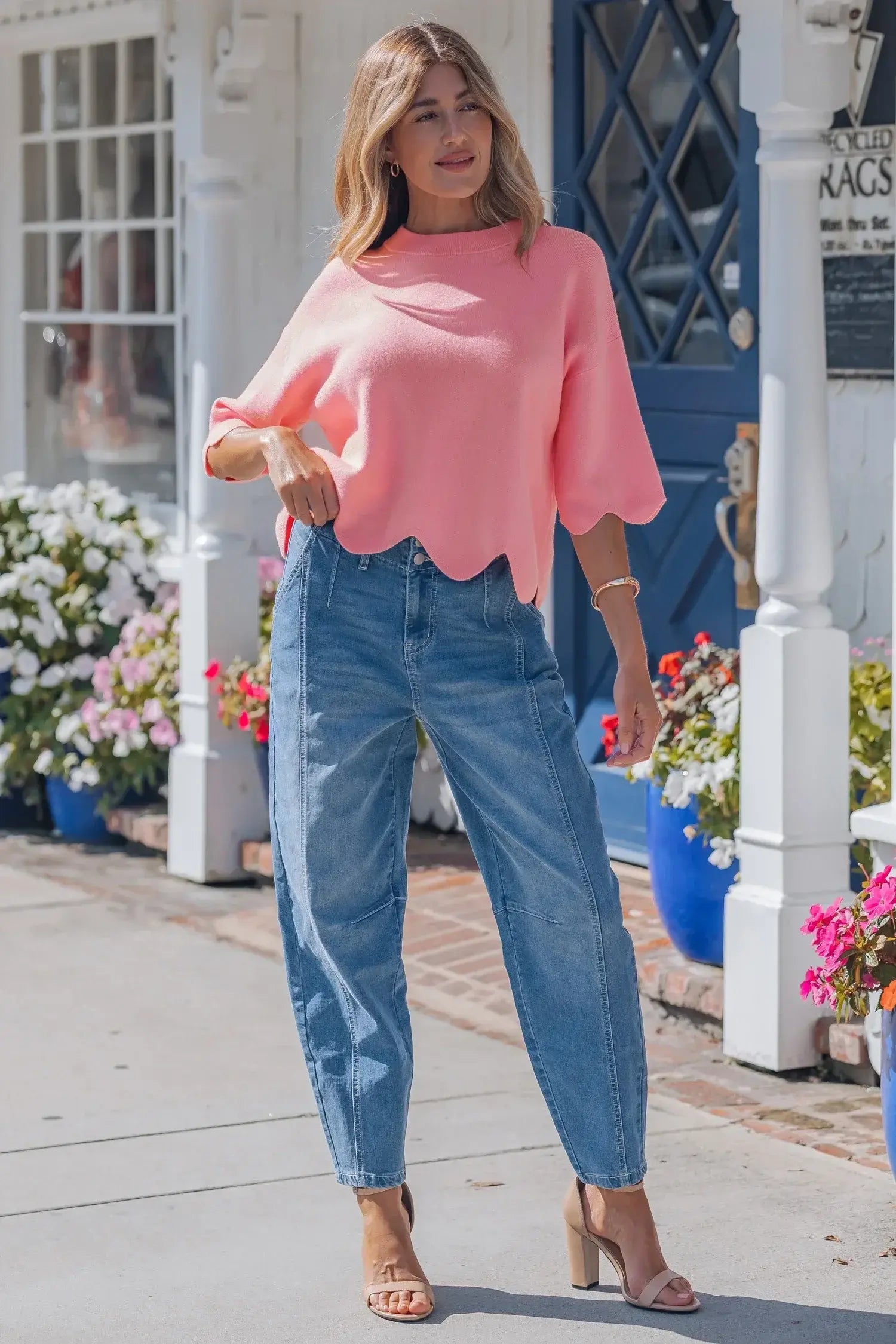 Myosotis Scalloped Hem 3/4 Sleeve Sweater Top - Sweet Fashion Wholesale
