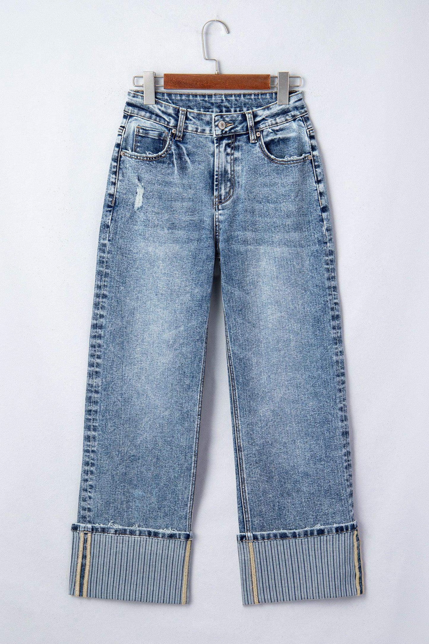 Ashleigh Blue Cuffed Straight Loose Jeans - Sweet Fashion Wholesale