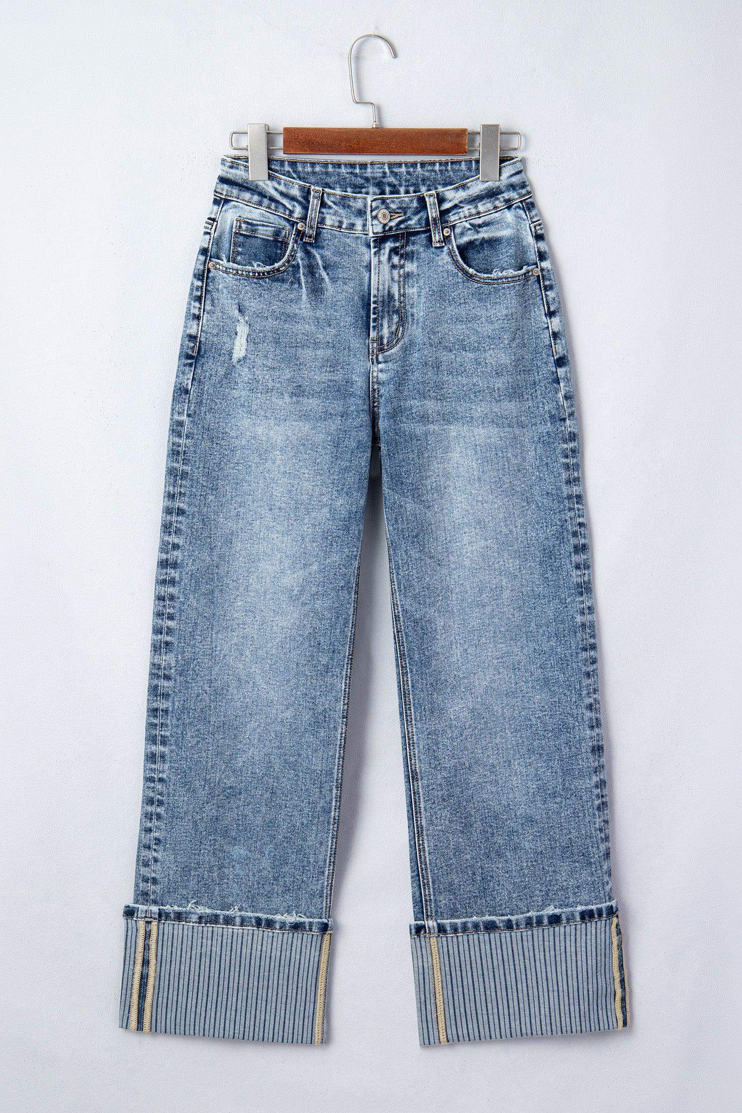 Ashleigh Blue Cuffed Straight Loose Jeans - Sweet Fashion Wholesale