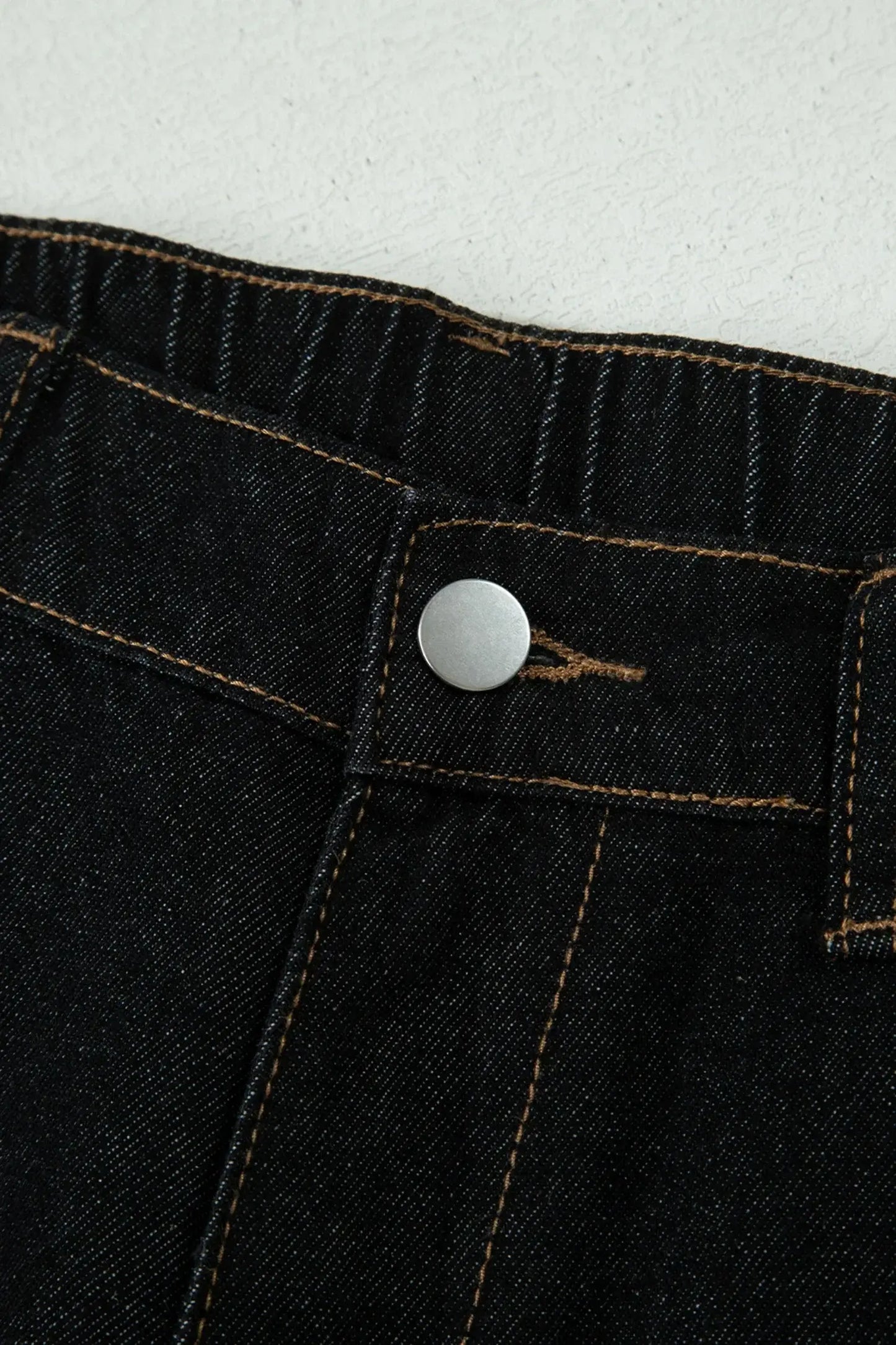 Navy Blue Embroidered Scalloped Trim Relaxed Denim Shorts - Sweet Fashion Wholesale