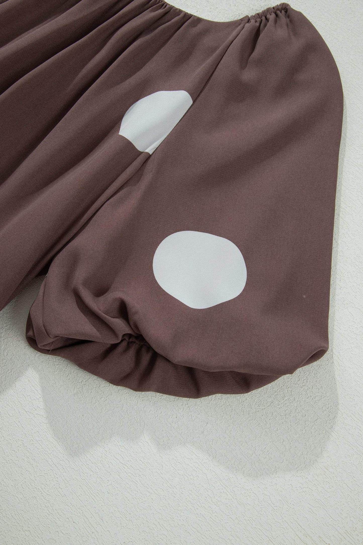 Brown Polka Dot Print Knot Back Short Puff Sleeve Loose Mini Dress